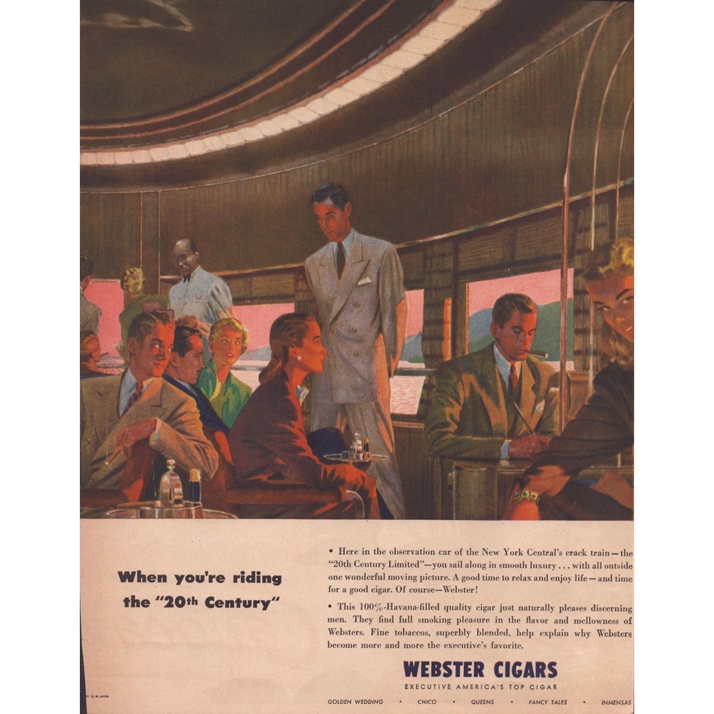Vintage Webster Cigars 20th Century Limited Train Magazine Print Ad 12x9 VG+